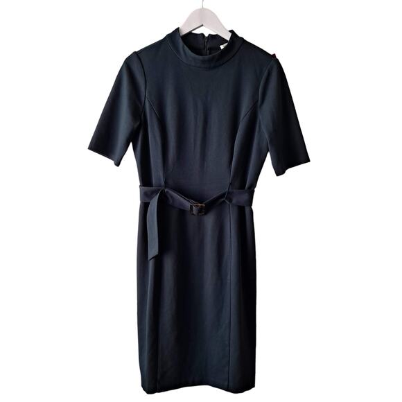 Eliza J Dresses & Skirts - Eliza J Dress Short Sleeve Mock Neck Belted Sheath Midi Dark Green Women Size 12